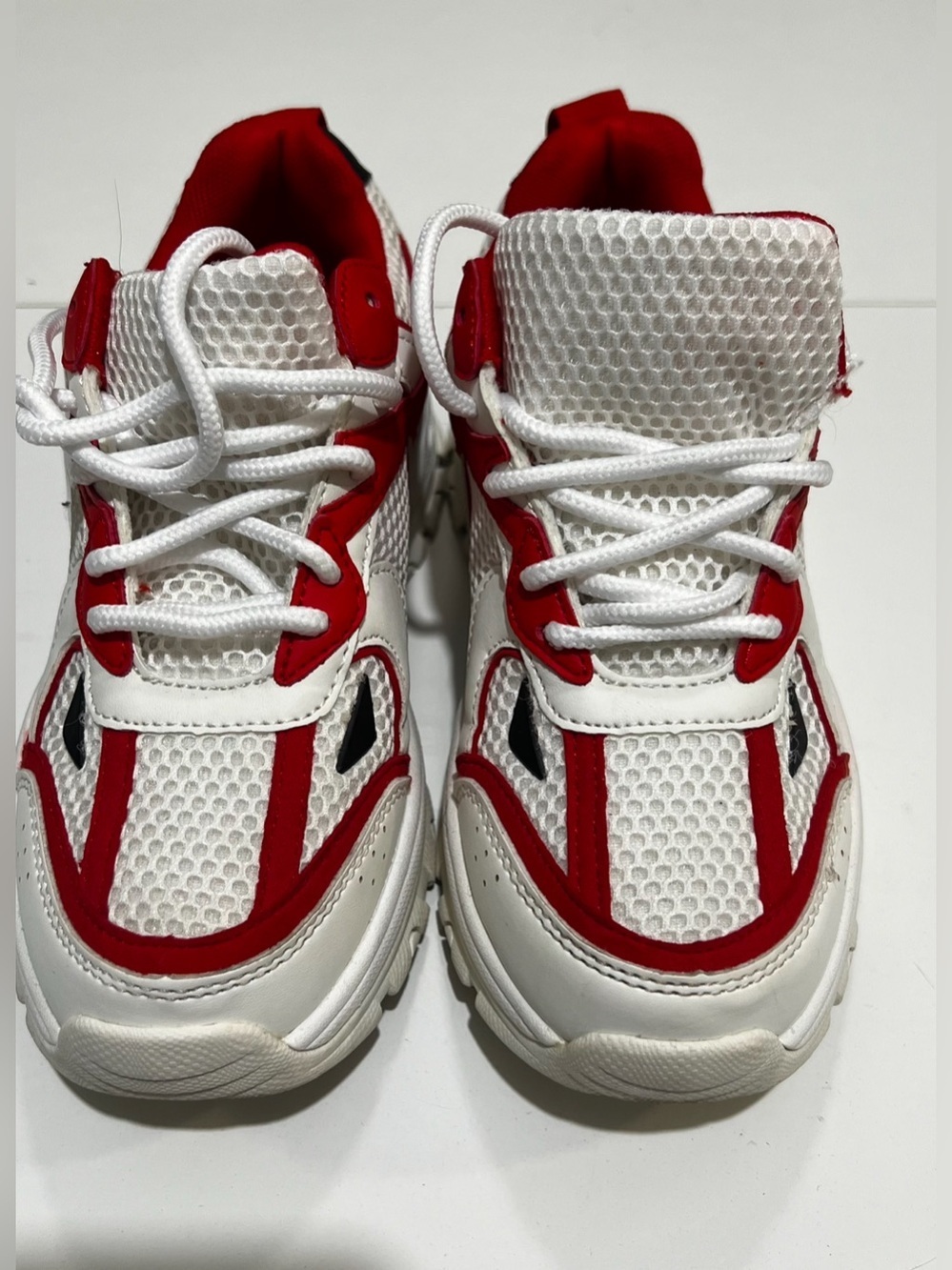 Women's White and Red Athletic Lace-Up Sneakers